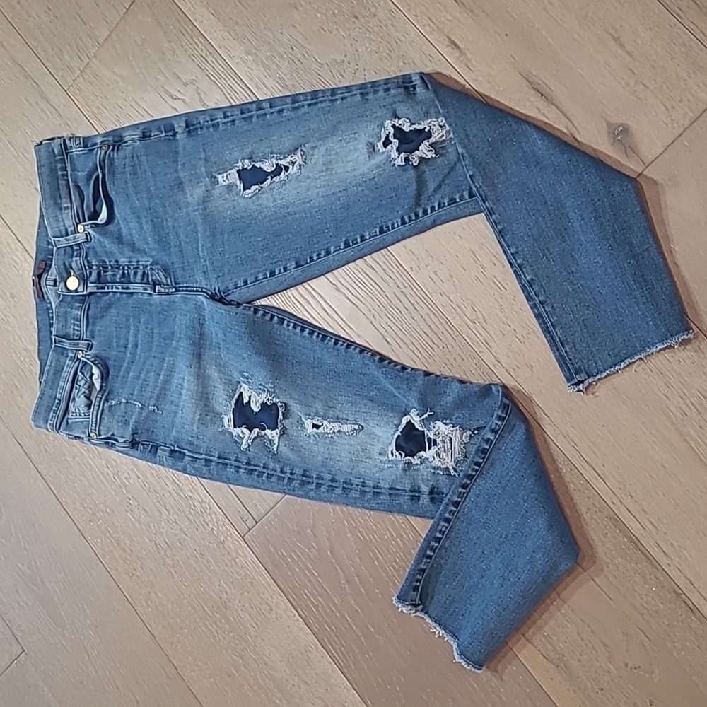 7 For All Mankind Jeans Women's sz 28 Josefina Cut Off Mid Rise Distressed Denim